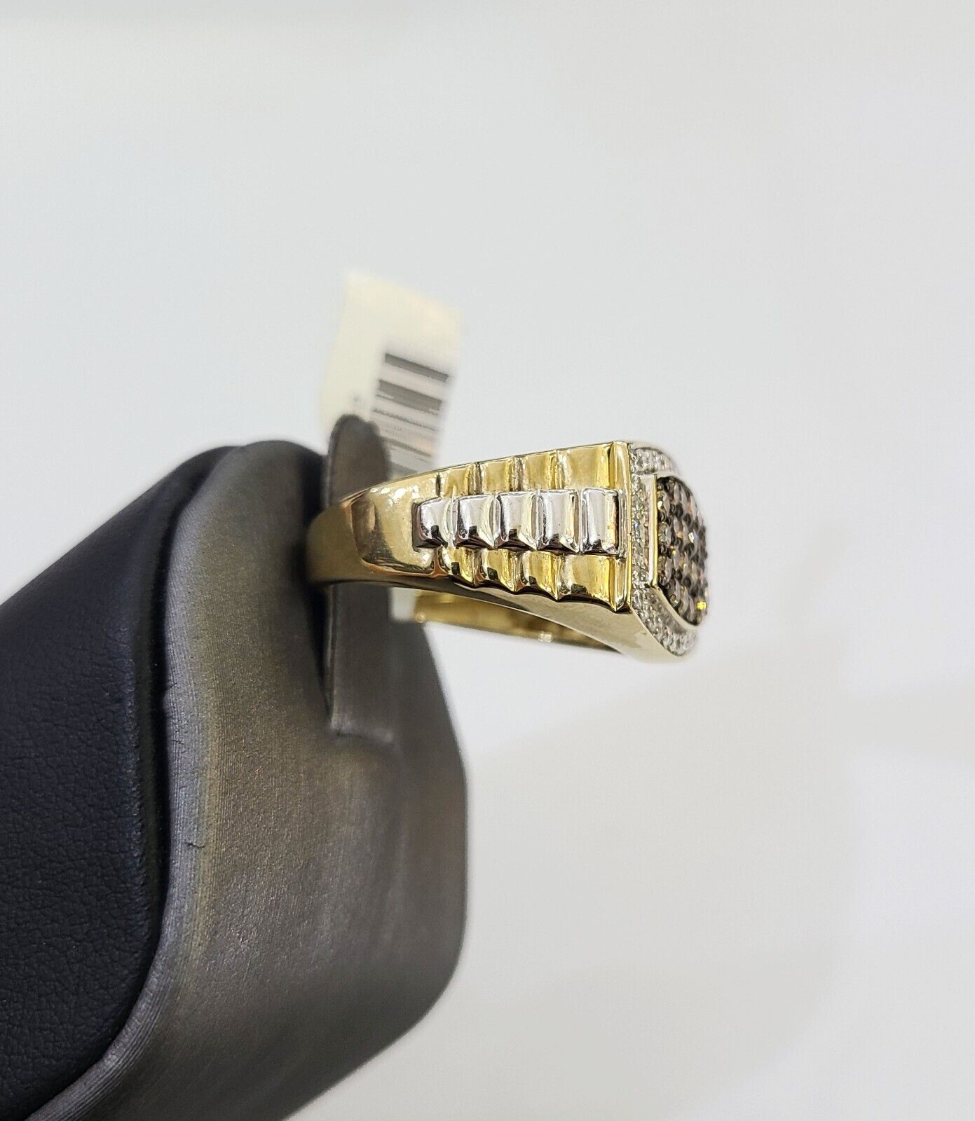 Real 10k Yellow Gold Diamond Mens Ring Band Wedding Casual Genuine Natural - GoldenlinQ